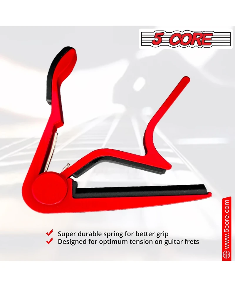 5Core Capo Acoustic Electric Guitar 6 String Kapo Clip For Banjo Mandolin Ukulele - Capo Red