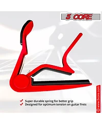5Core Capo Acoustic Electric Guitar 6 String Kapo Clip For Banjo Mandolin Ukulele - Capo Red