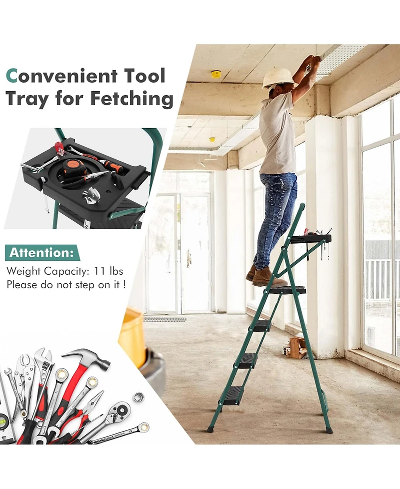 4 Step Ladder Folding Portable Anti-Slip Steel Step Stool 330lbs with Tool Platform