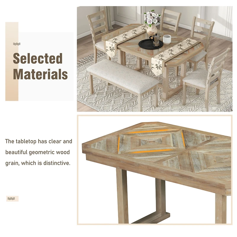 Streamdale 6-Piece Dining Table Set w/ Solid Rubberwood Top