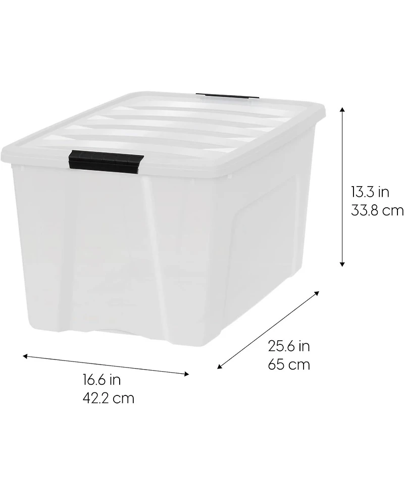 Iris 4 Pack 72qt Plastic Storage Bin with Lid and Secure Latching Buckles, Pearl