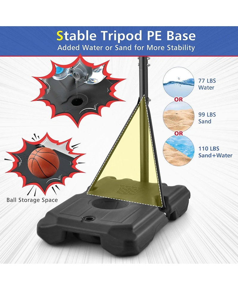 Portable Basketball Hoop Stand 6.3FT-8.1FT Adjustable withWheels & Edge Protectors