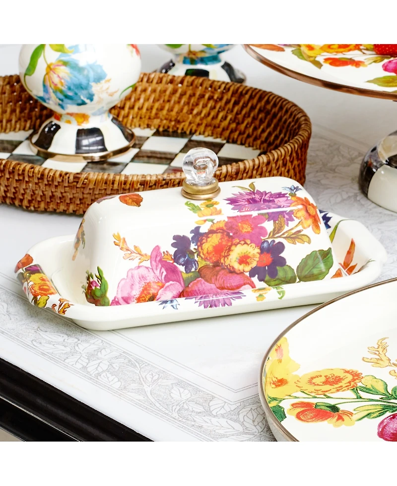 Mackenzie-Childs White Flower Market Enameled Steel Butter Box