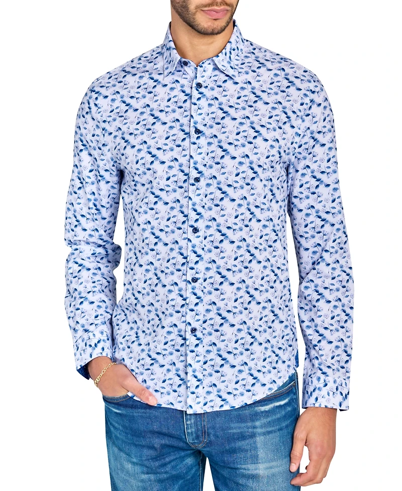 Brooklyn Brigade Men's Non-Iron Performance Stretch Moisture-Wicking Floral Button-Down Shirt