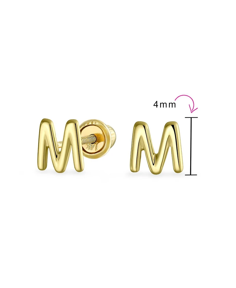 Bling Jewelry Abc Minimalist Yellow 14K Gold Capital Block Alphabet Letter Initial Stud Earrings Safety Ball Screwback Posts