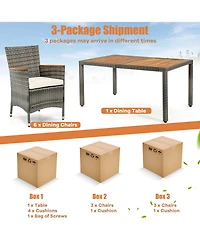 Gymax 7PCS Outdoor Dining Set Patio Acacia Wood and Rattan Furniture Set w/ Cushions