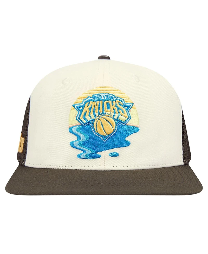 Pro Standard Men's Cream/Brown New York Knicks Glint Sunset Snapback Hat