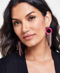 I.n.c. International Concepts Gold-Tone Ribbon-Wrapped Circle & Color Crystal Fringe Statement Earrings, Created for Macy's