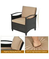 3 Pieces Patio Rattan Furniture Set Cushioned Sofa Storage Table with Shelf Garden
