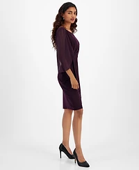 Connected Petite Chiffon Cape-Sleeve Sheath Dress