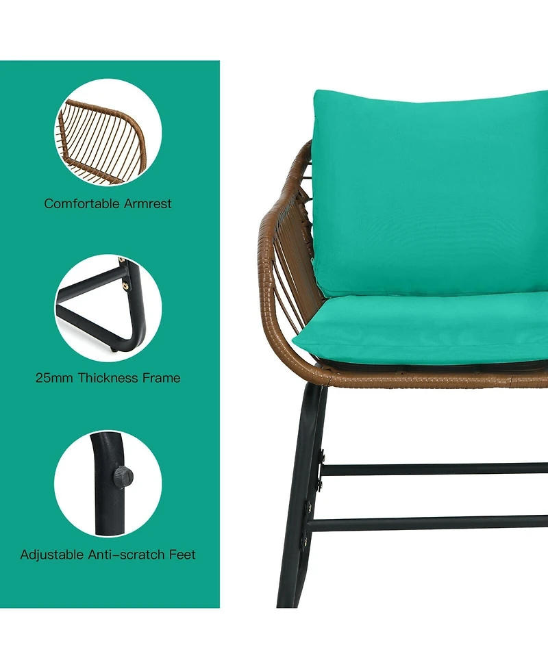 Slickblue 3 Pieces Patio Rattan Bistro Set Cushioned Chair Glass Table Deck