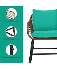 Slickblue 3 Pieces Patio Rattan Bistro Set Cushioned Chair Glass Table Deck
