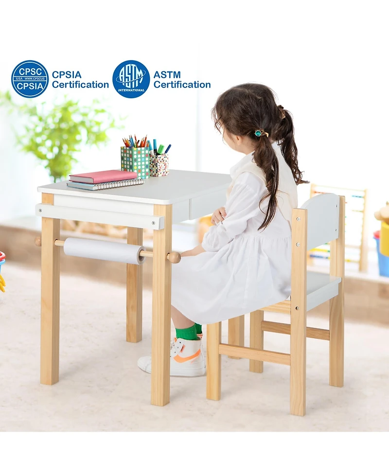 Costway Kids Table and Chair Set Wooden Activity Drawing Study Desk