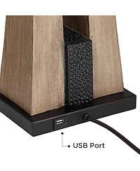 Mitchell Rustic Farmhouse Table Lamps 27" Tall Set of 2 with Usb Port Wood Oatmeal Tapered Rectangular Fabric Shade for Living Room Bedroom House