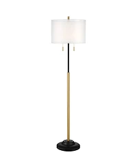 Possini Euro Design Roxie Modern Floor Lamp Standing 65 1/2" Tall Brass Black Metal Sheer Linen Double Drum Shade for Living Room Bedroom Office