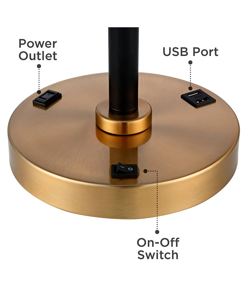 Possini Euro Design Carlyle Modern Mid Century Desk Lamp 30 1/2" Tall Gold with Usb and Ac Power Outlet in Base Double Drum Shades for Living Roo