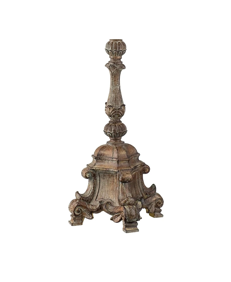 Regency Hill Rustic Floor Lamp 62" Tall French Faux Wood Antique Candlestick Beige Silk Bell Shade for Living Room Reading Bedroom Office