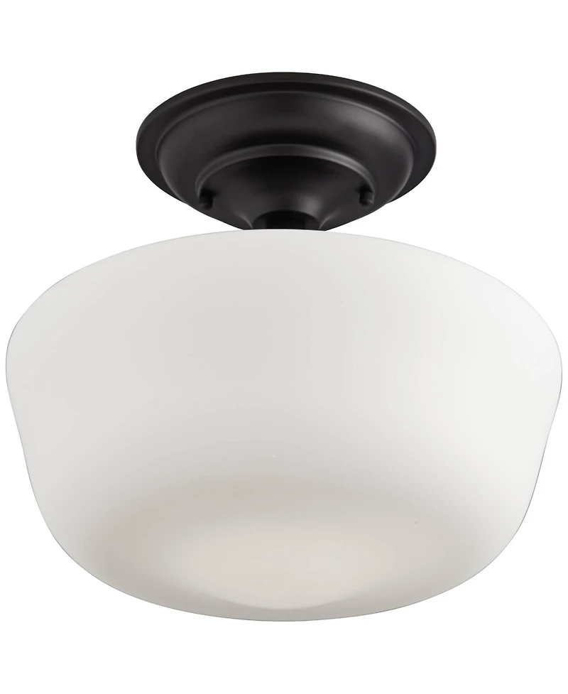 Regency Hill Floating Rustic Farmhouse Ceiling Light Semi Flush-Mount Fixture 12 1/4" Wide Black Opal White Glass Shade for Bedroom Kitchen Living Roo