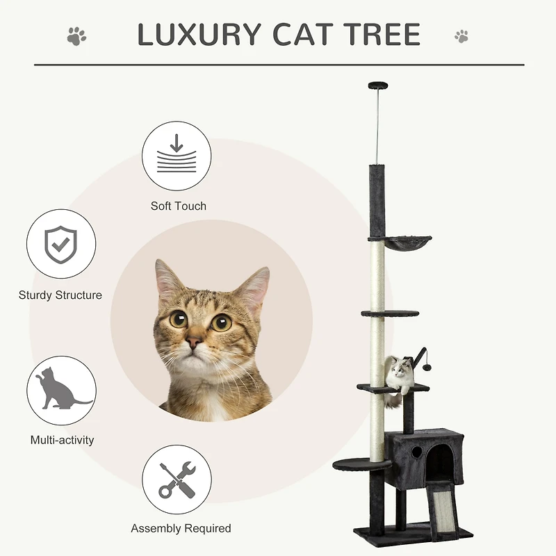 Streamdale Furniture PawHut Adjustable Height Cat Tree with Multiple Activities and Scratching Posts
