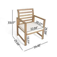 Simplie Fun Natural Acacia Wood Outdoor Armchair with White Cushions (Set of 2)