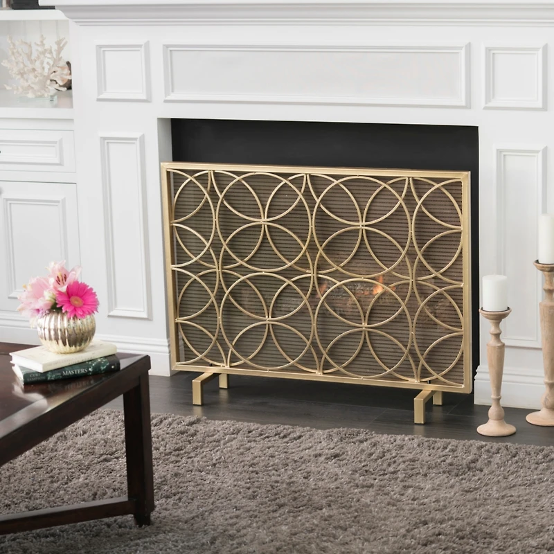 Streamdale Elegant Iron Fireplace Screen with Overlapping Circle Pattern