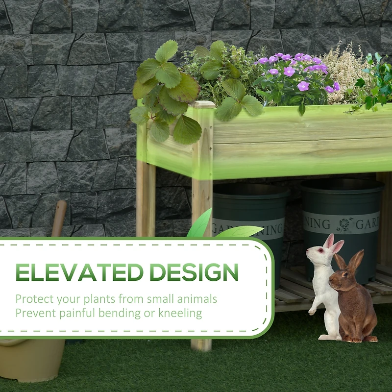 Spacious Elevated 2-Tier Trough-Shaped Garden Bed with Storage Shelf