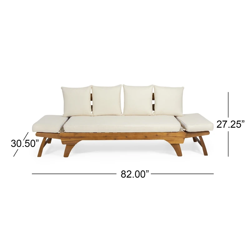 Streamdale Furniture Durable Acacia Wood Daybed with Expandable Frame and Water-Resistant Cushions