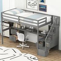 Streamdale White Loft Bed with Desk and Drawers
