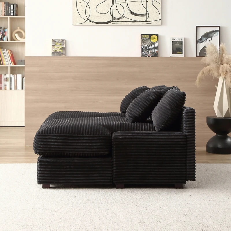 Elegant Corduroy Sofa Bed with Square Arms and Plush Cushion