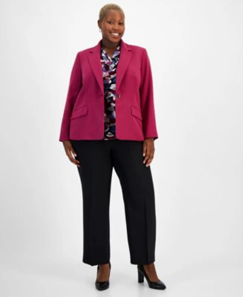 Kasper Plus Size One Button Blazer Cowlneck Top Dress Pants