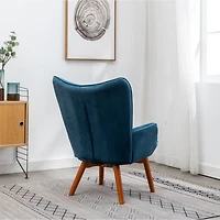 Simplie Fun Contemporary Silky Velvet Tufted Accent Chair with Ottoman, Blue