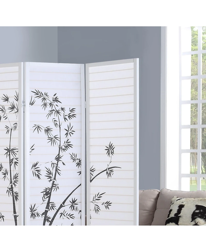 Streamdale Furniture Bamboo Print 4-Panel Framed Room Screen/Divider, White