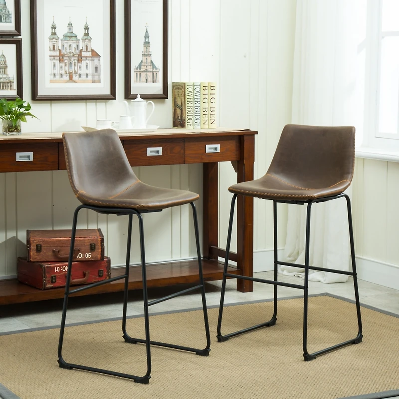 Streamdale Furniture Vintage Pu Leather Barstools, Set of 2, Antique Brown