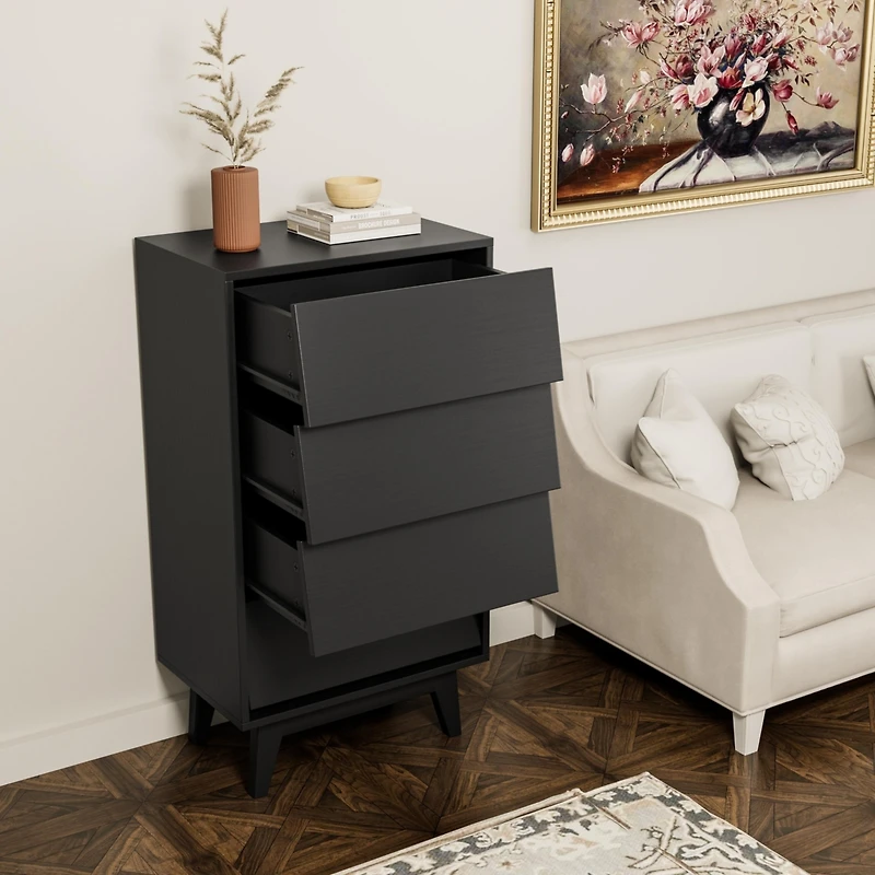 4 Drawer Double Dresser Features Vintage-style and Bevel Design