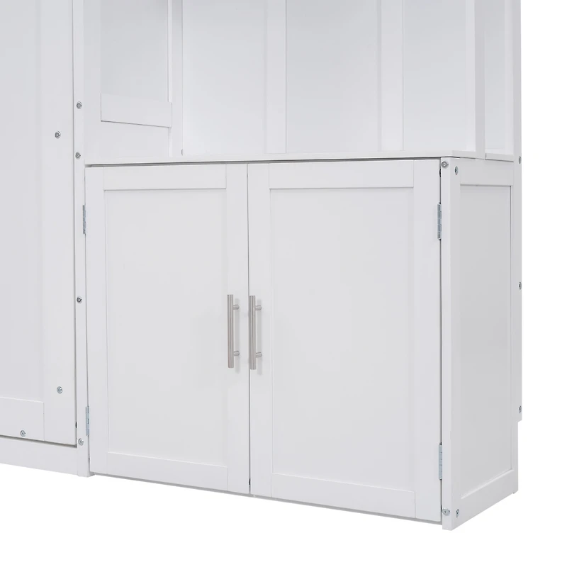 Full Size Murphy Bed with Multiple Storage Shelves and A Cabinet, White