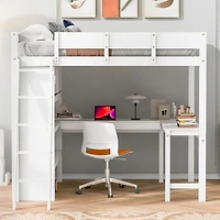 Streamdale Full Loft Bed with Desk and Shelf - White