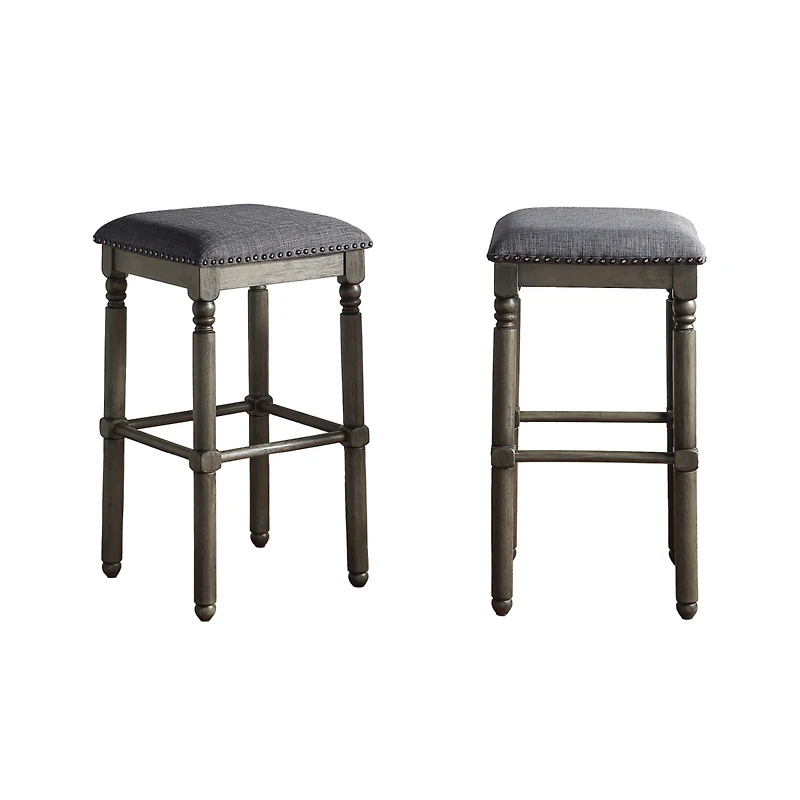 Simplie Fun Wood Upholstered Swivel Bar Stools, Set of 2, Grey