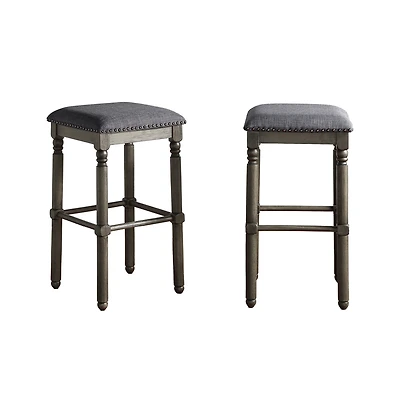 Simplie Fun Wood Upholstered Swivel Bar Stools, Set of 2, Grey