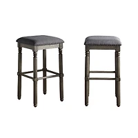 Simplie Fun Wood Upholstered Swivel Bar Stools, Set of 2, Grey