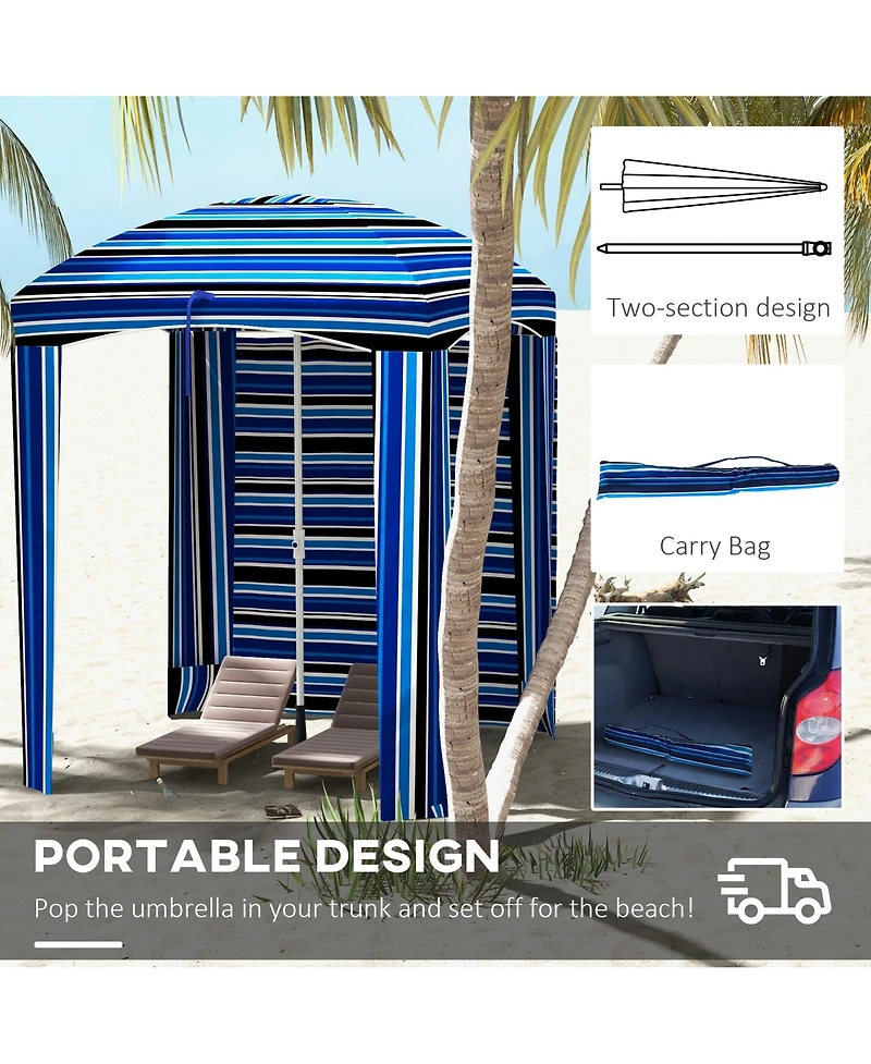 Cabana Coverage Beach Umbrella Canopy, Removable Walls, Portable, Compact