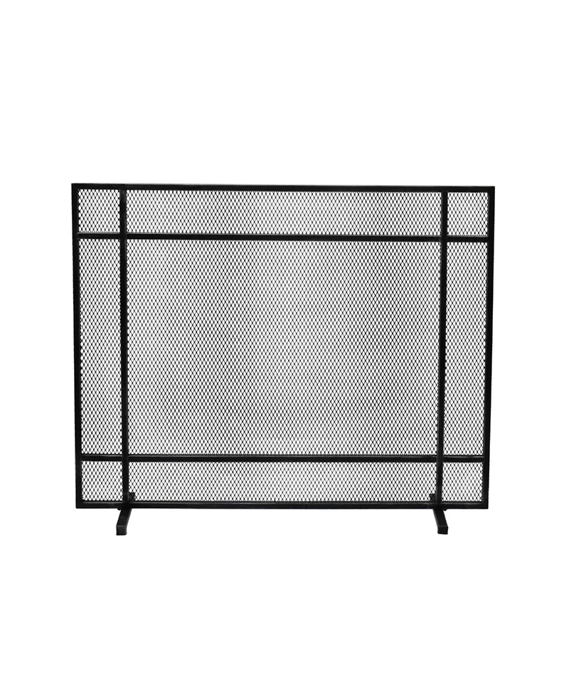 Streamdale Markus Modern Single Panel Black Brushed Silver Iron Firescreen