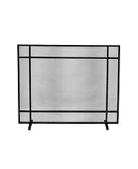Streamdale Markus Modern Single Panel Black Brushed Silver Iron Firescreen