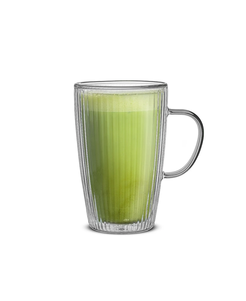 JoyJolt Savor Fluted Glass Coffee Mugs, Doublewall Insulated, 15oz, Set of 2