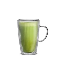 JoyJolt Savor Fluted Glass Coffee Mugs, Doublewall Insulated, 15oz, Set of 2
