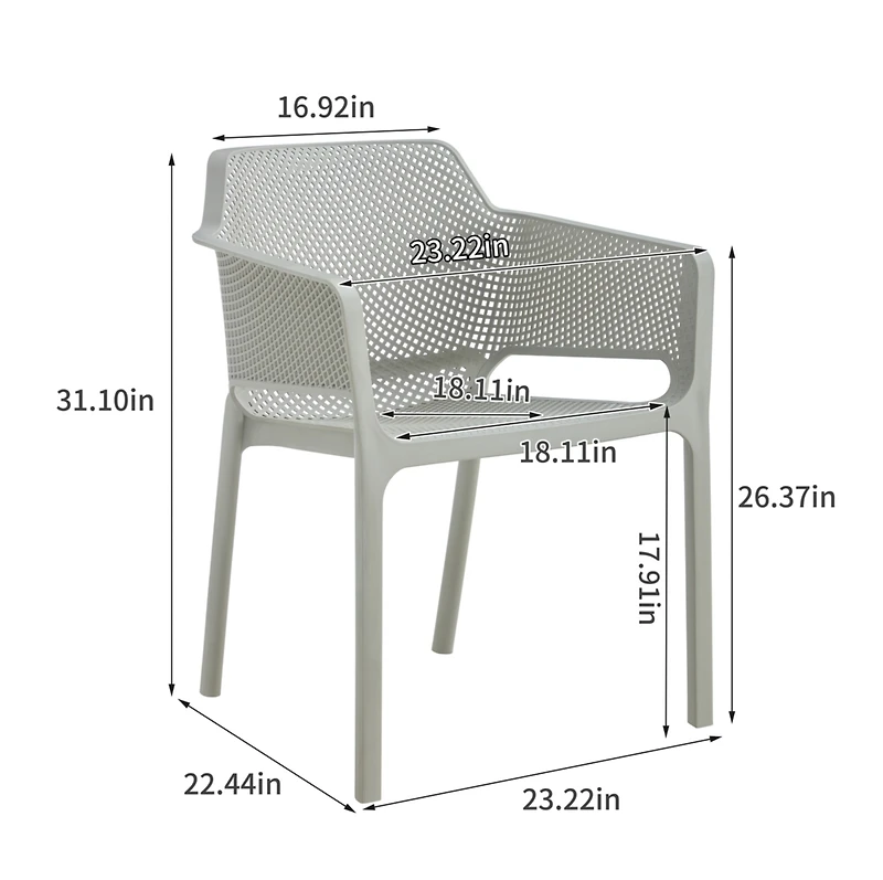 Streamdale 3 piece plastic arm chair Bistro Grs Premium Ocean Plastic, Light grey