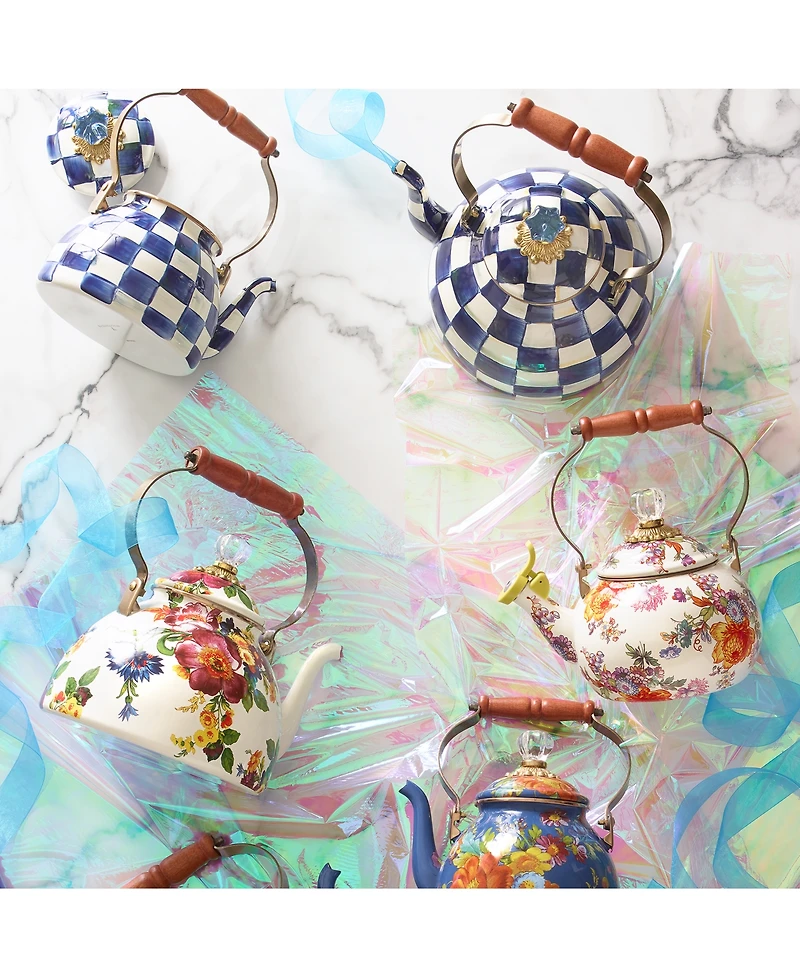 Mackenzie-Childs White Flower Market 2-Qt. Whistling Tea Kettle