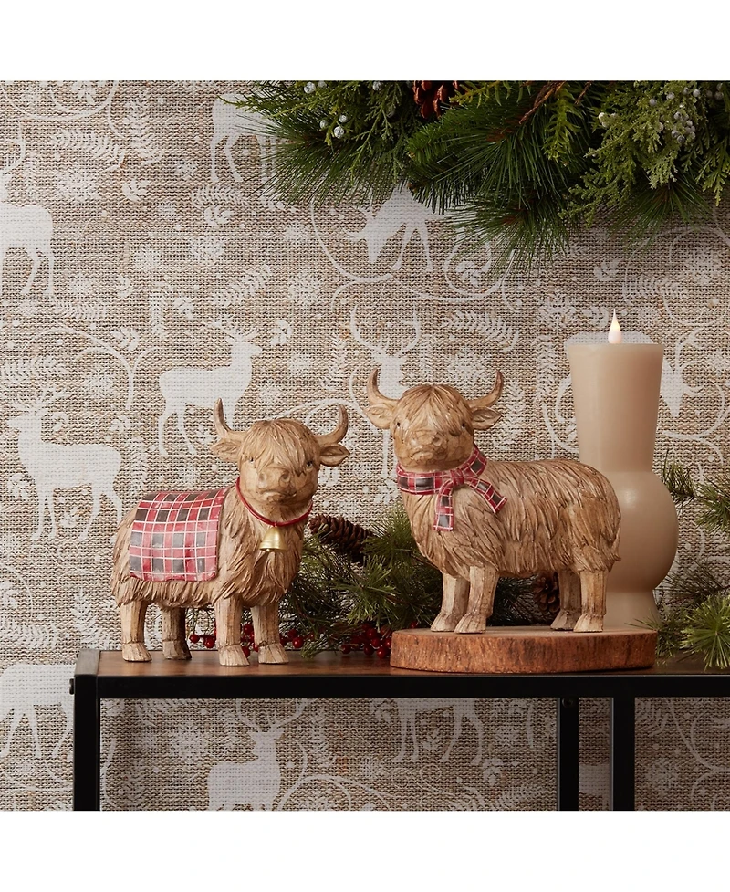 Slickblue Set of 2 Highland Cow Winter Figurines Seasonal Decor for Home