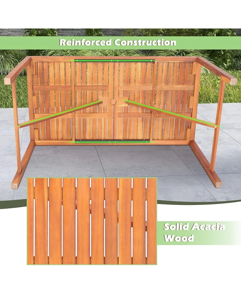 Sugift 67 Inch Patio Rectangle Acacia Wood Dining Table with Umbrella Hole