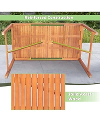 Sugift 67 Inch Patio Rectangle Acacia Wood Dining Table with Umbrella Hole