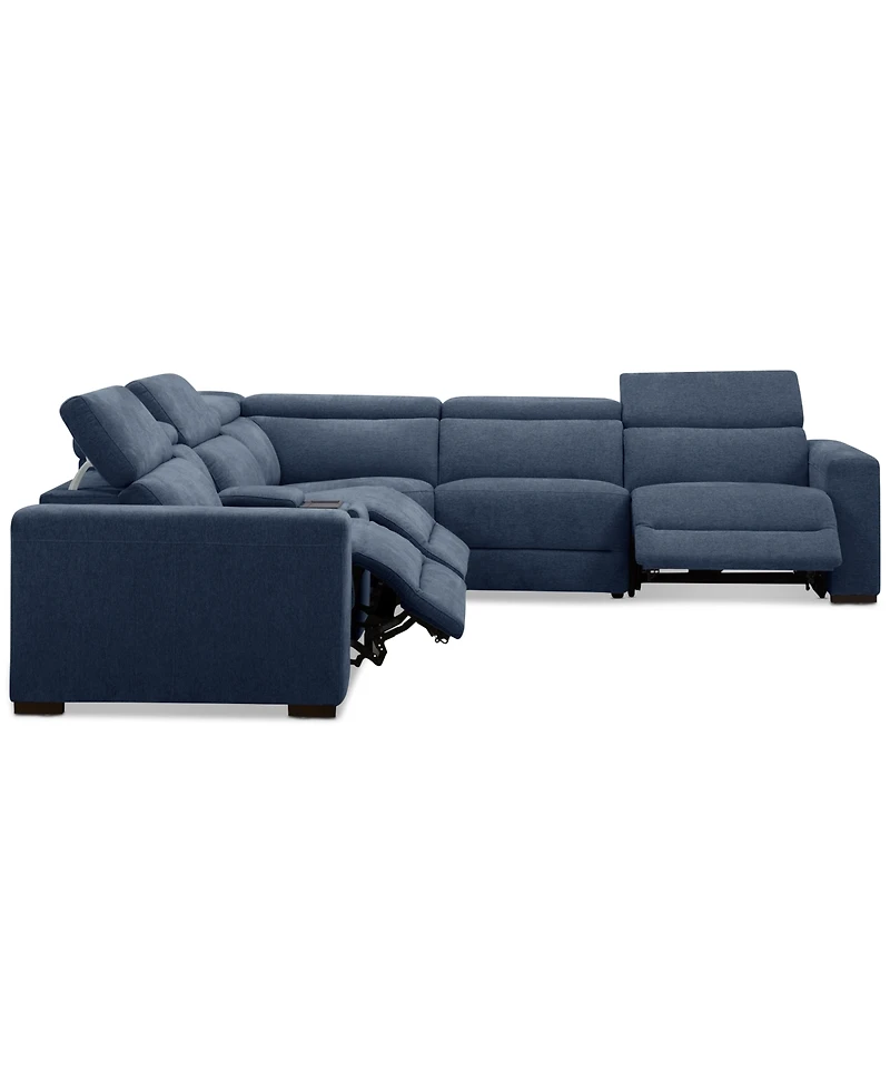 Nevio 6-Pc. Fabric Power Headrest Sectional with Console and 3 Motion Chairs